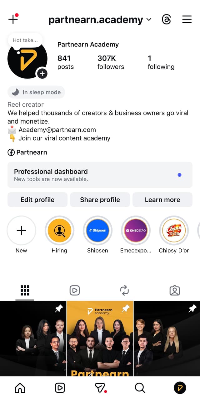 Partnearn Academy Instagram profile - 307K followers, 841 posts